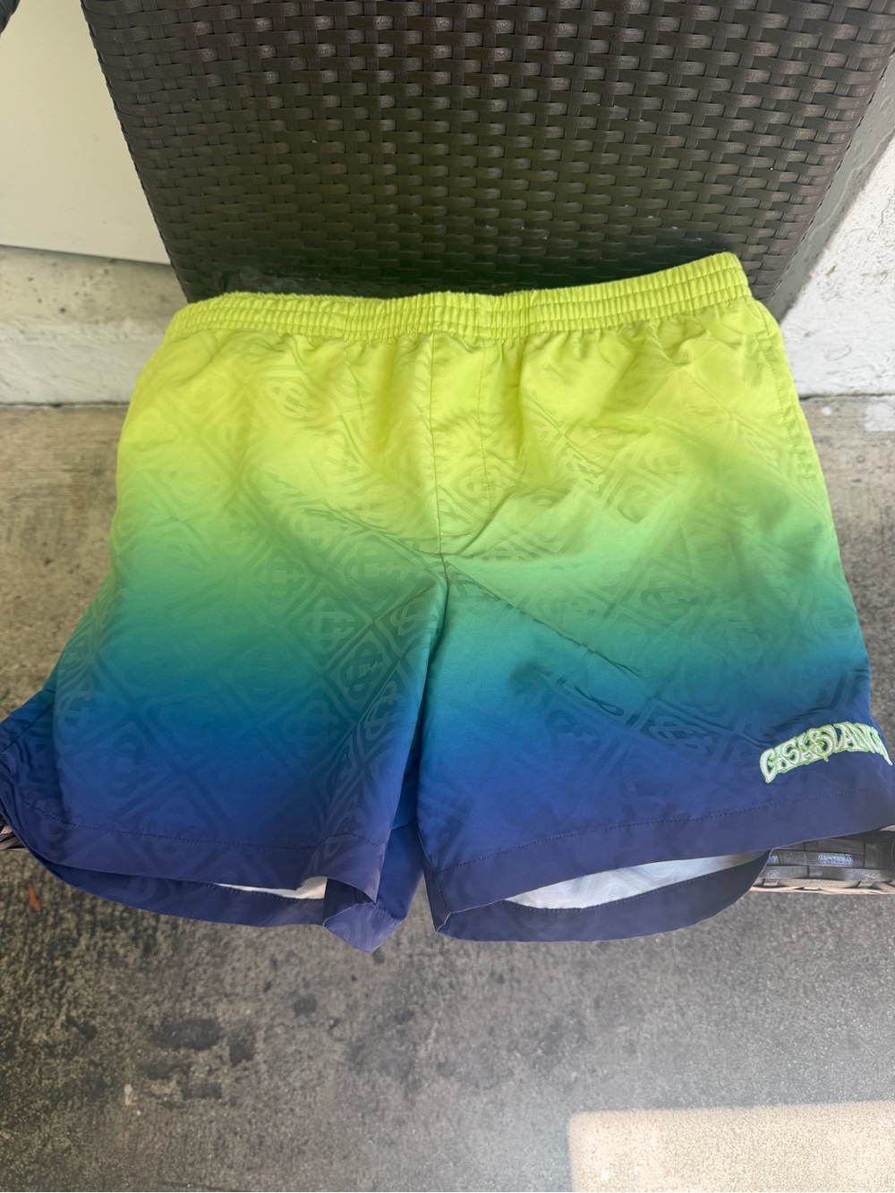 Casablanca Men's Gradient Swim Shorts in Yellow-Green to Blue